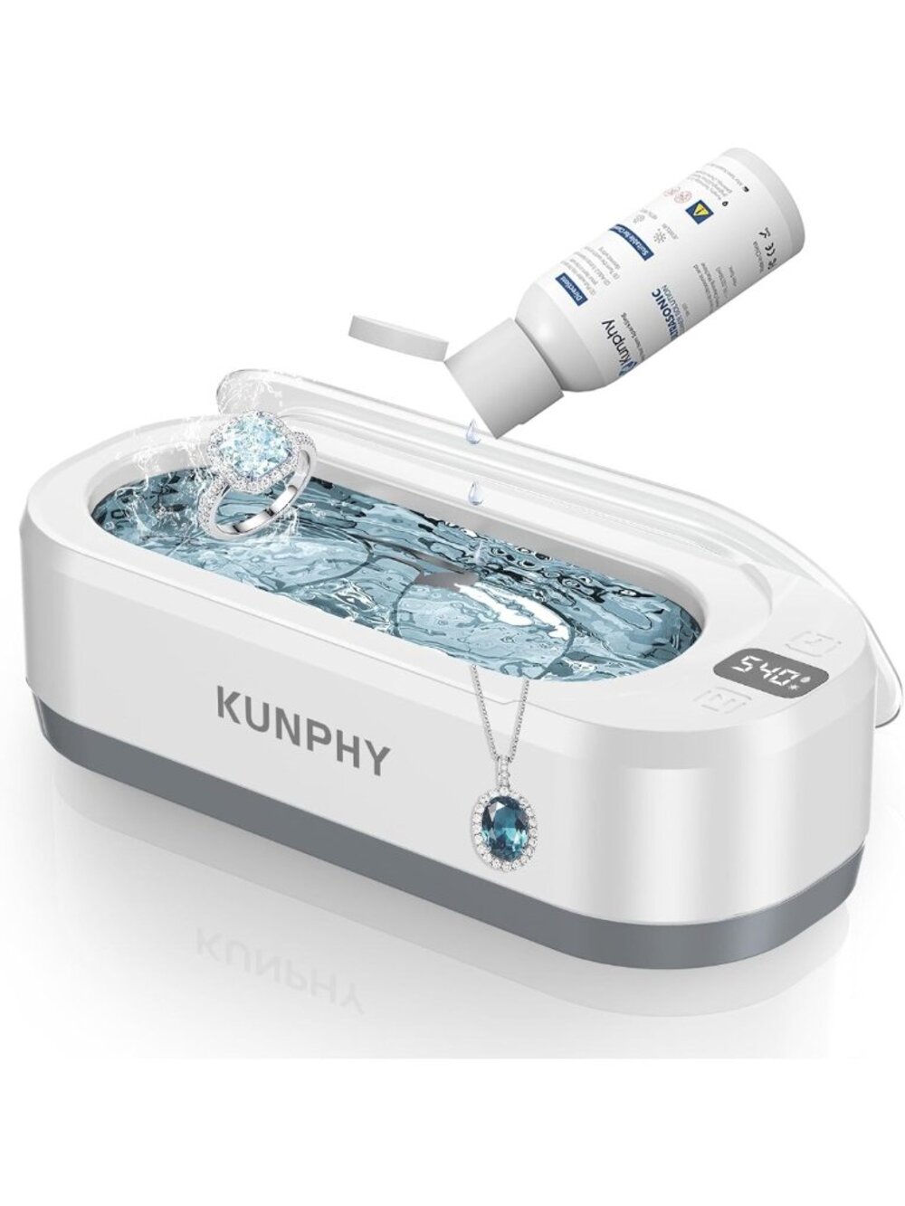 Ultrasonic Jewelry Cleaner with 50ml Solution, 12oz Capacity, Touch Control